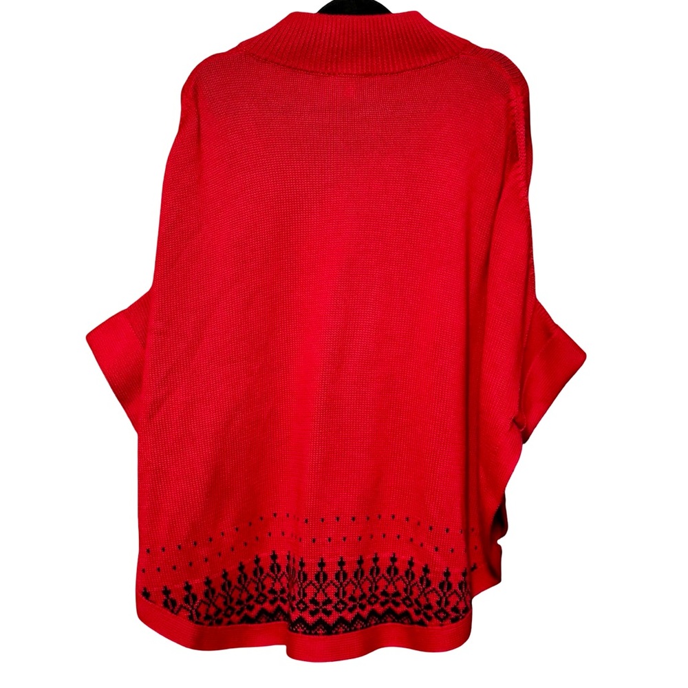 Talbots Zip Front Mock Neck Drop Shoulder Dolmain Sleeve Red Cotton Poncho L/XL - Picture 7 of 11